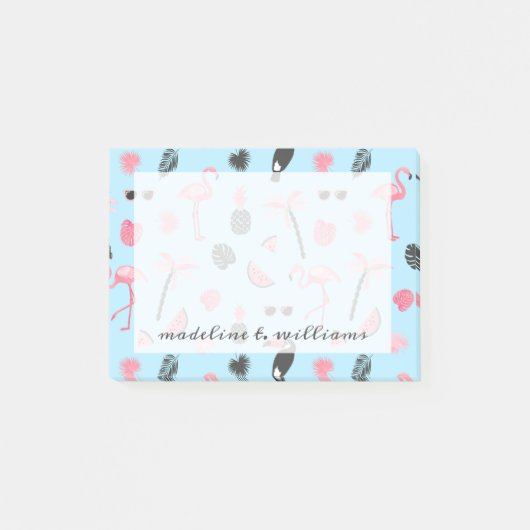 Tropisch patroon roze en blauwe zomer post-it® notes (Voorkant)
