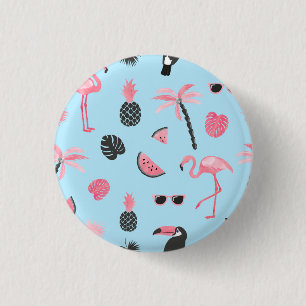 Tropisch patroon roze en blauwe zomer ronde button 3,2 cm