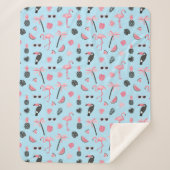 Tropisch patroon roze en blauwe zomer sherpa deken (Voorkant)