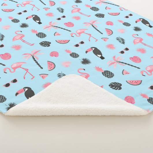 Tropisch patroon roze en blauwe zomer sherpa deken (3/4)