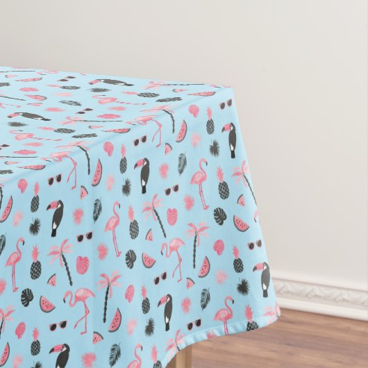 Tropisch patroon roze en blauwe zomer tafelkleed (Voorbeeld)