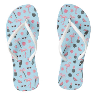 Tropisch patroon roze en blauwe zomer teenslippers