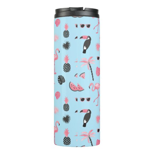 Tropisch patroon roze en blauwe zomer thermosbeker (Achterkant)
