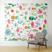 Tropisch patroon roze flamingo's & bloemen wandkleed (In Situ (horizontaal))