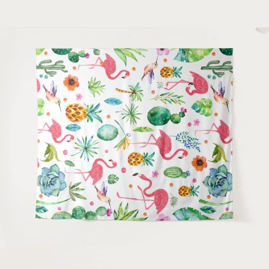 Tropisch patroon roze flamingo's & bloemen wandkleed (Voorkant (horizontaal))