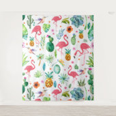 Tropisch patroon roze flamingo's & bloemen wandkleed (Voorkant)
