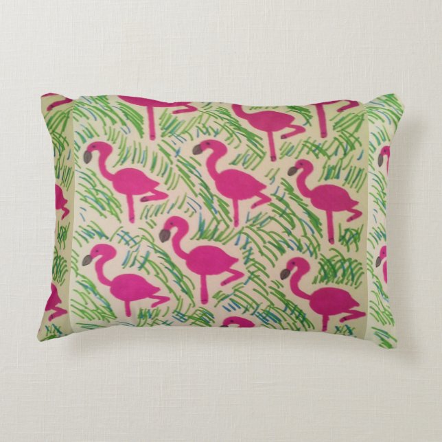 Tropisch patroon roze flamingos decoratief kussen (Achterkant)