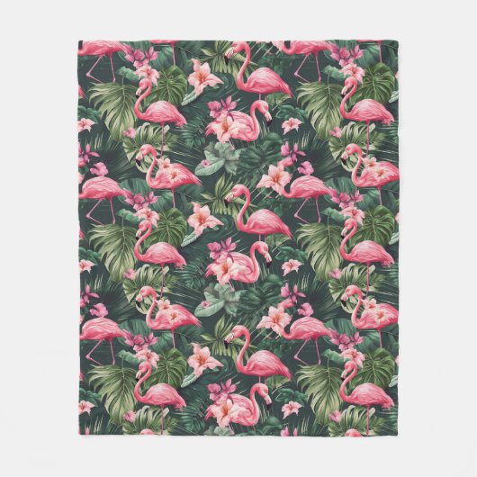 Tropisch patroon roze flamingos fleece deken (Voorkant)