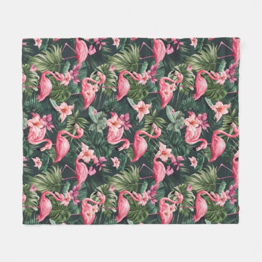 Tropisch patroon roze flamingos fleece deken (Voorkant (Horizontaal))
