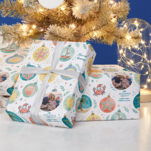 Tropisch patroon strand kerst foto cadeaupapier