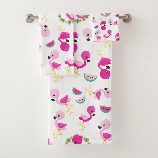 Tropisch patroon, vlamingos, watermeloenen, bloeme bad handdoek (Insitu)