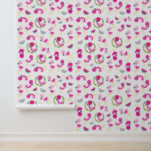 Tropisch patroon, vlamingos, watermeloenen, bloeme behang