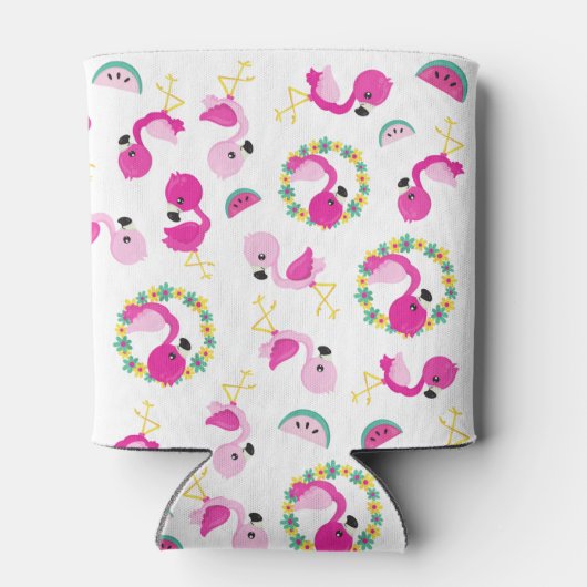 Tropisch patroon, vlamingos, watermeloenen, bloeme blikjeskoeler (Achterkant)