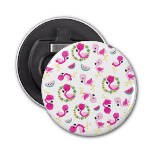 Tropisch patroon, vlamingos, watermeloenen, bloeme button flesopener
