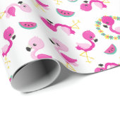 Tropisch patroon, vlamingos, watermeloenen, bloeme cadeaupapier (Rol Hoek)
