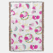 Tropisch patroon, vlamingos, watermeloenen, bloeme deken (Voorkant Verticaal)