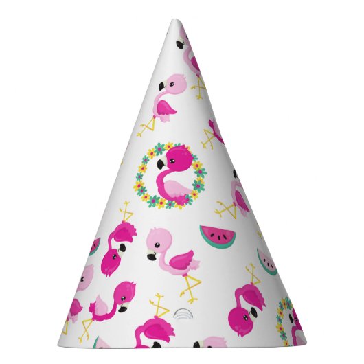 Tropisch patroon, vlamingos, watermeloenen, bloeme feesthoedjes (Rechts)