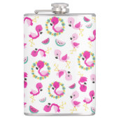 Tropisch patroon, vlamingos, watermeloenen, bloeme heupfles (Voorkant)