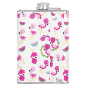 Tropisch patroon, vlamingos, watermeloenen, bloeme heupfles (Achterkant)