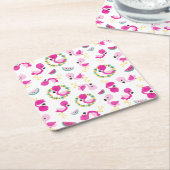 Tropisch patroon, vlamingos, watermeloenen, bloeme kartonnen onderzetters (Schuin)