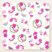 Tropisch patroon, vlamingos, watermeloenen, bloeme kartonnen onderzetters (Voorkant)