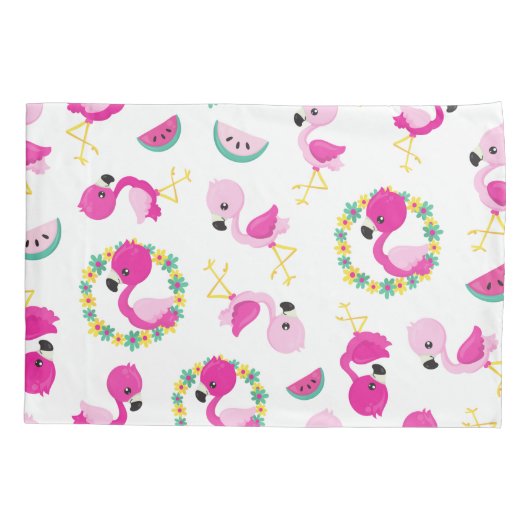 Tropisch patroon, vlamingos, watermeloenen, bloeme kussensloop (Achterkant)
