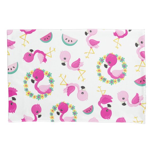 Tropisch patroon, vlamingos, watermeloenen, bloeme kussensloop (Voorkant)