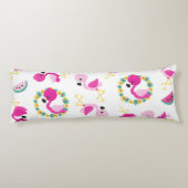 Tropisch patroon, vlamingos, watermeloenen, bloeme lichaamskussen (Achterkant)