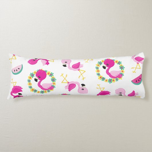 Tropisch patroon, vlamingos, watermeloenen, bloeme lichaamskussen (Voorkant)