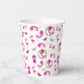 Tropisch patroon, vlamingos, watermeloenen, bloeme papieren bekers (Links)