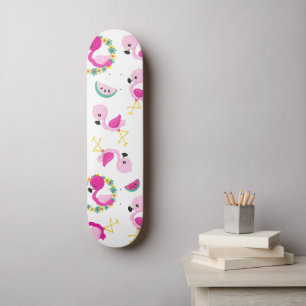 Tropisch patroon, vlamingos, watermeloenen, bloeme persoonlijk skateboard