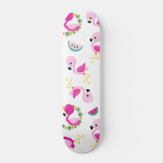 Tropisch patroon, vlamingos, watermeloenen, bloeme persoonlijk skateboard (Voorkant)