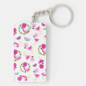 Tropisch patroon, vlamingos, watermeloenen, bloeme sleutelhanger (achterkant)
