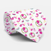 Tropisch patroon, vlamingos, watermeloenen, bloeme stropdas (Opgerold)