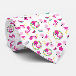 Tropisch patroon, vlamingos, watermeloenen, bloeme stropdas