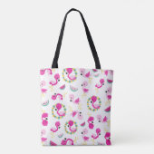 Tropisch patroon, vlamingos, watermeloenen, bloeme tote bag (Achterkant)