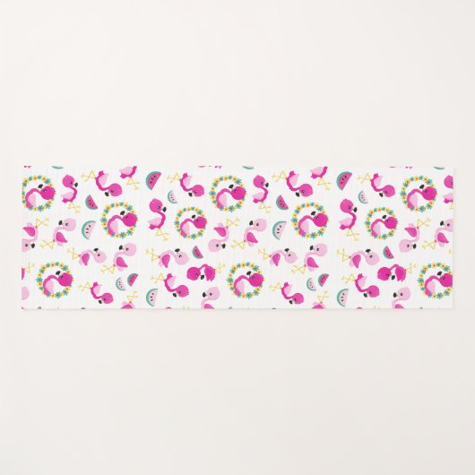 Tropisch patroon, vlamingos, watermeloenen, bloeme yogamat (Voorkant (horizontaal))