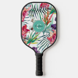 Tropisch patroon voor eilandstijl met monogram pickleball paddle