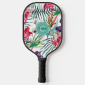 Tropisch patroon voor eilandstijl met monogram pickleball paddle (Achterkant)