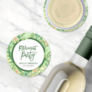 Tropisch Pensioenfeest Groene Aquarel Bladeren Ronde Kartonnen Onderzetter