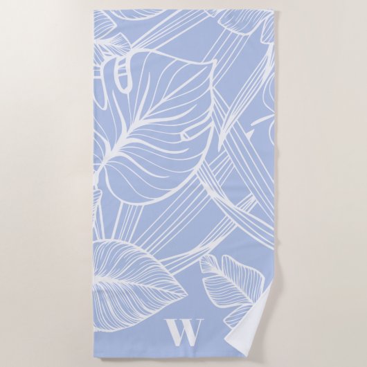 Tropisch Periwinkle Modern Monogram Strandlaken (Voorkant)