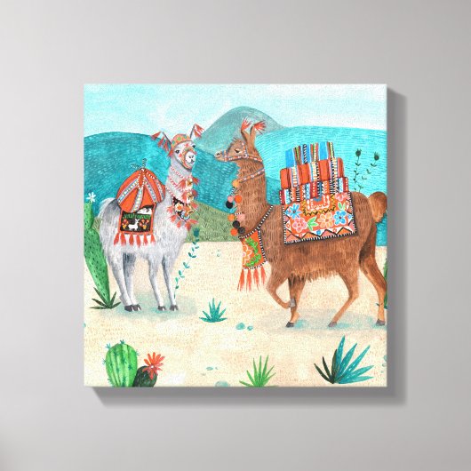 Tropisch Peru Llama's Illustratie | Canvas Afdruk (Voorkant)