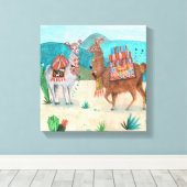 Tropisch Peru Llama's Illustratie | Canvas Afdruk (Insitu (Houten vloer))