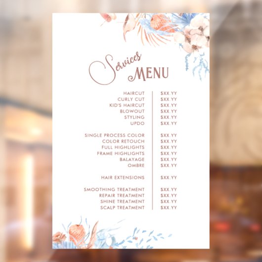 Tropisch Perzik en Blauwe Diensten Menu Raamsticker (Vel 2)