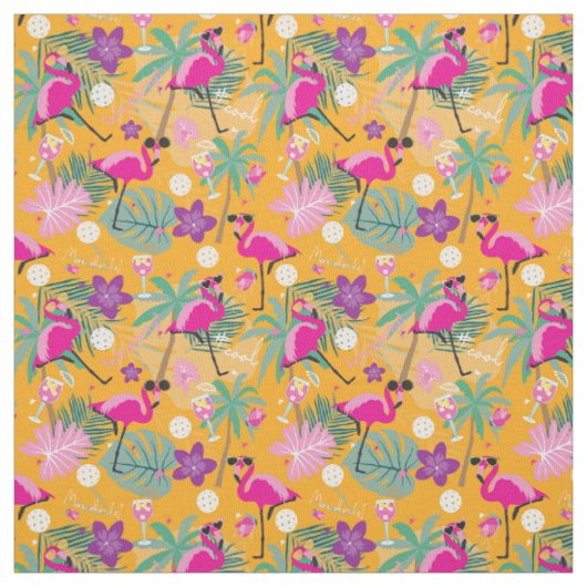 Tropisch Pickleball met flamingos, geel Stof (Swatch)