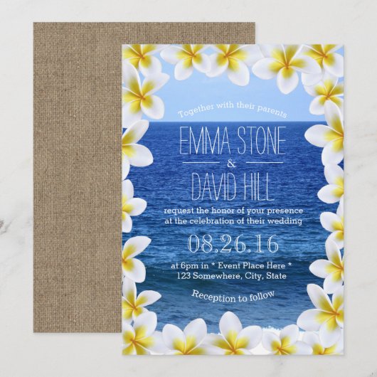 Tropisch plakkersbont Lijst Zee Uitzicht bruiloft Kaart (Voorkant / Achterkant)