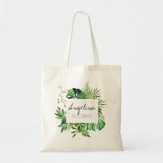Tropisch Plam Leaf Personalized Bridesmaid Tote Bag (Voorkant)