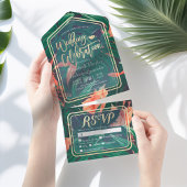 Tropisch Plant met bladerdak Gold Lijst Weddenscha All In One Uitnodiging