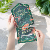 Tropisch Plant met bladerdak Gold Lijst Weddenscha All In One Uitnodiging