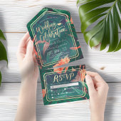 Tropisch Plant met bladerdak Gold Lijst Weddenscha All In One Uitnodiging